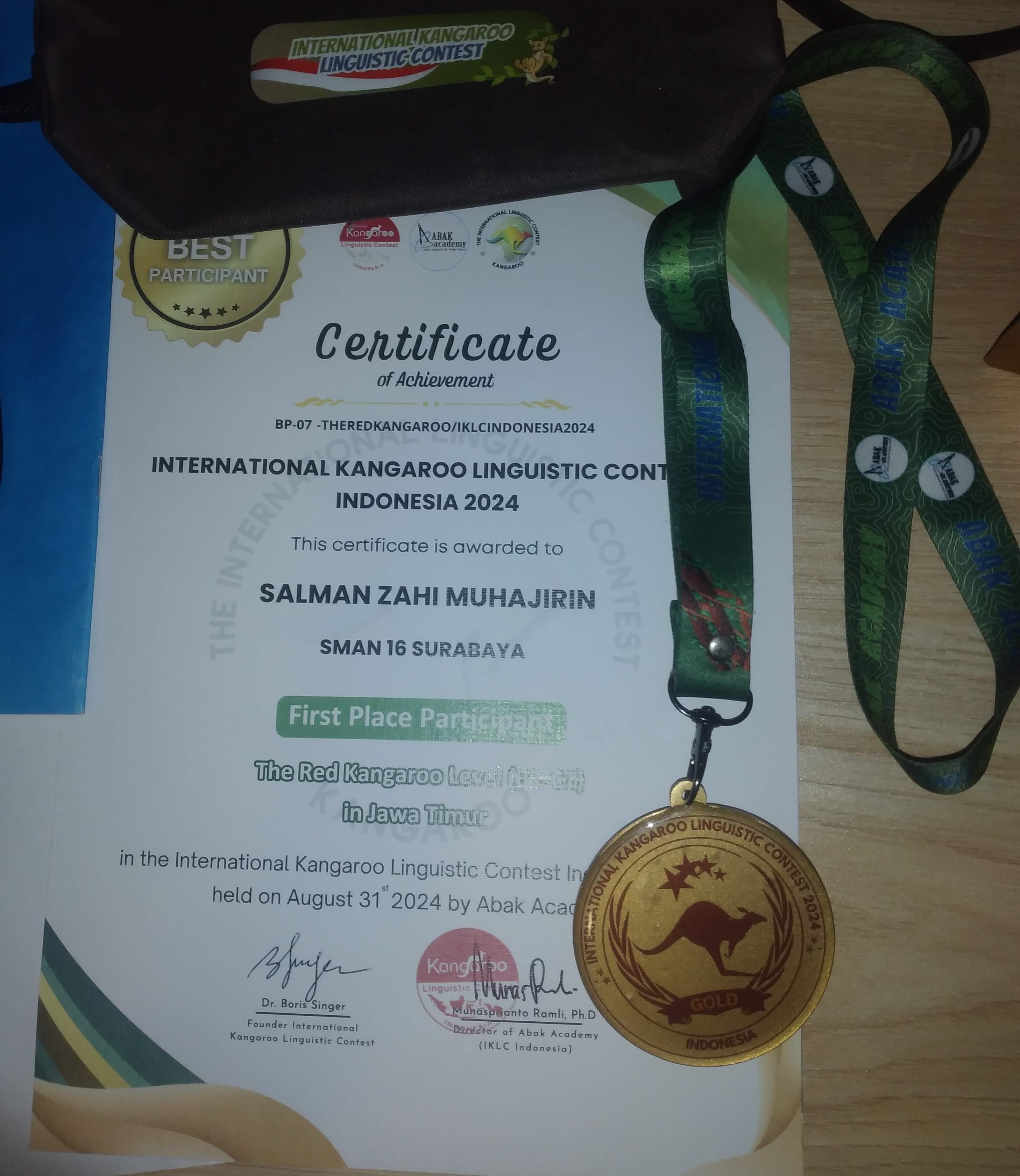 Gold Medal and Best Province Kangaroo Linguistic Competition 2024